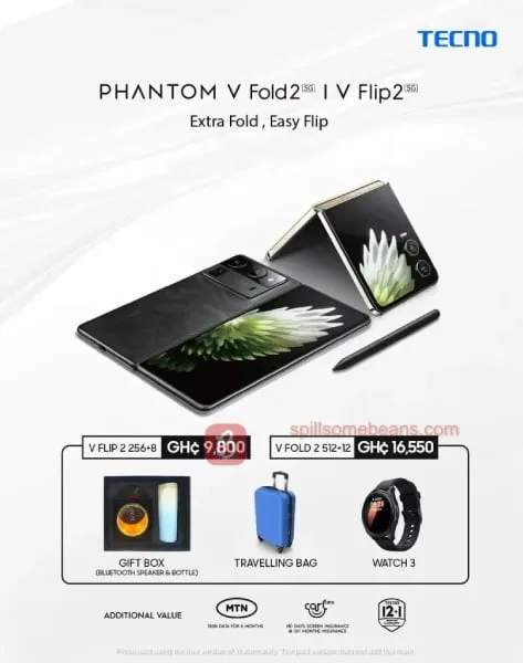 تسريب أسعار هواتف Tecno Phantom V Fold 2 و V Flip 2 قبل الإطلاق